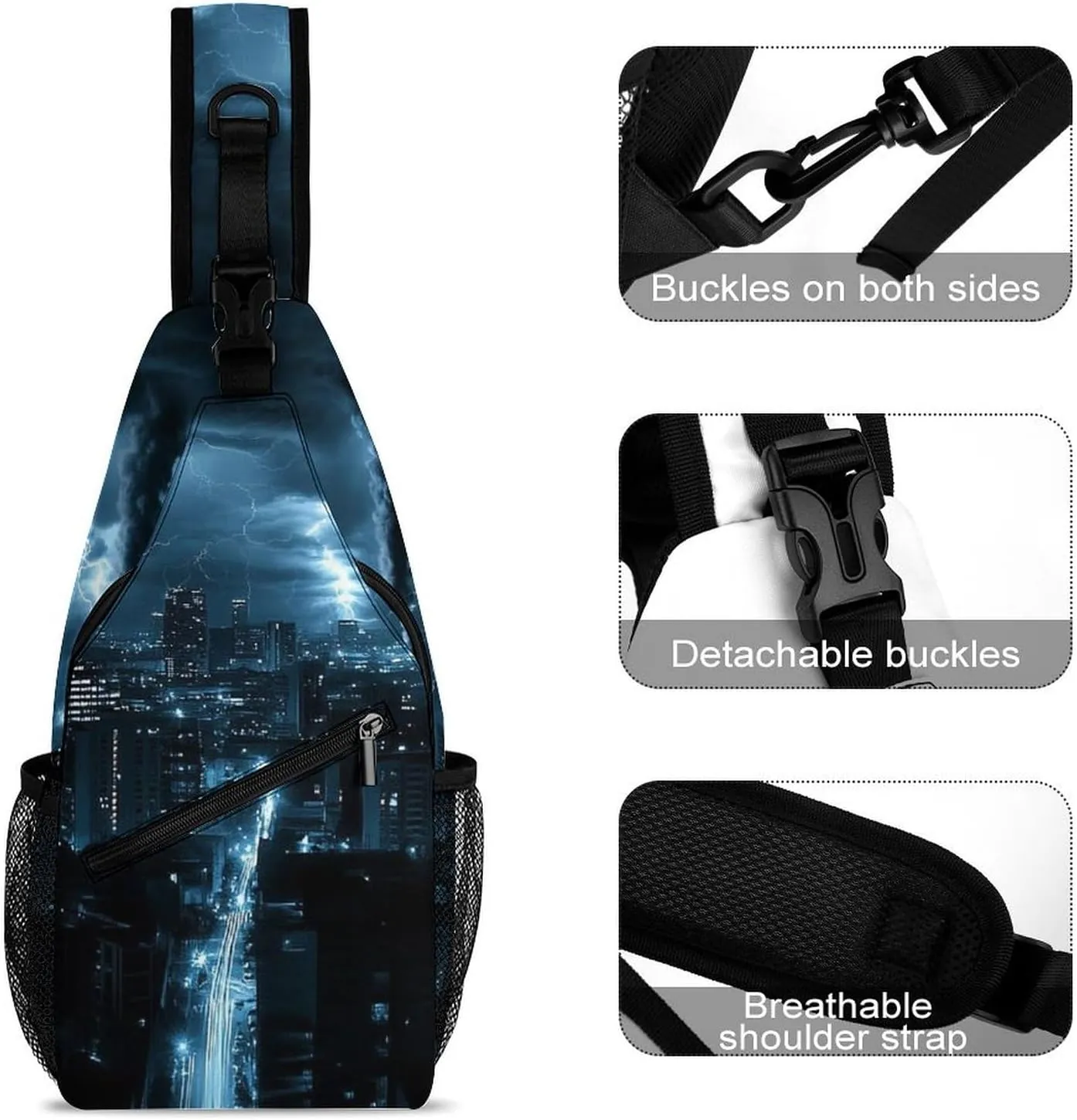 Sling Bag Backpack for Men Women Multipurpose Anti-Theft Satchel Bookbags Travel Rucksack Daypack Bookbag, Chicago City Tornado Storm Weather Art Shoulder Crossbody Bag Chest Pack