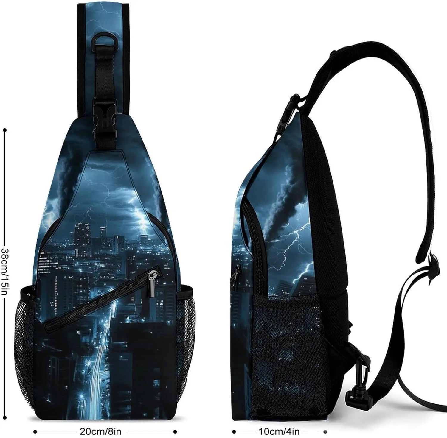Sling Bag Backpack for Men Women Multipurpose Anti-Theft Satchel Bookbags Travel Rucksack Daypack Bookbag, Chicago City Tornado Storm Weather Art Shoulder Crossbody Bag Chest Pack
