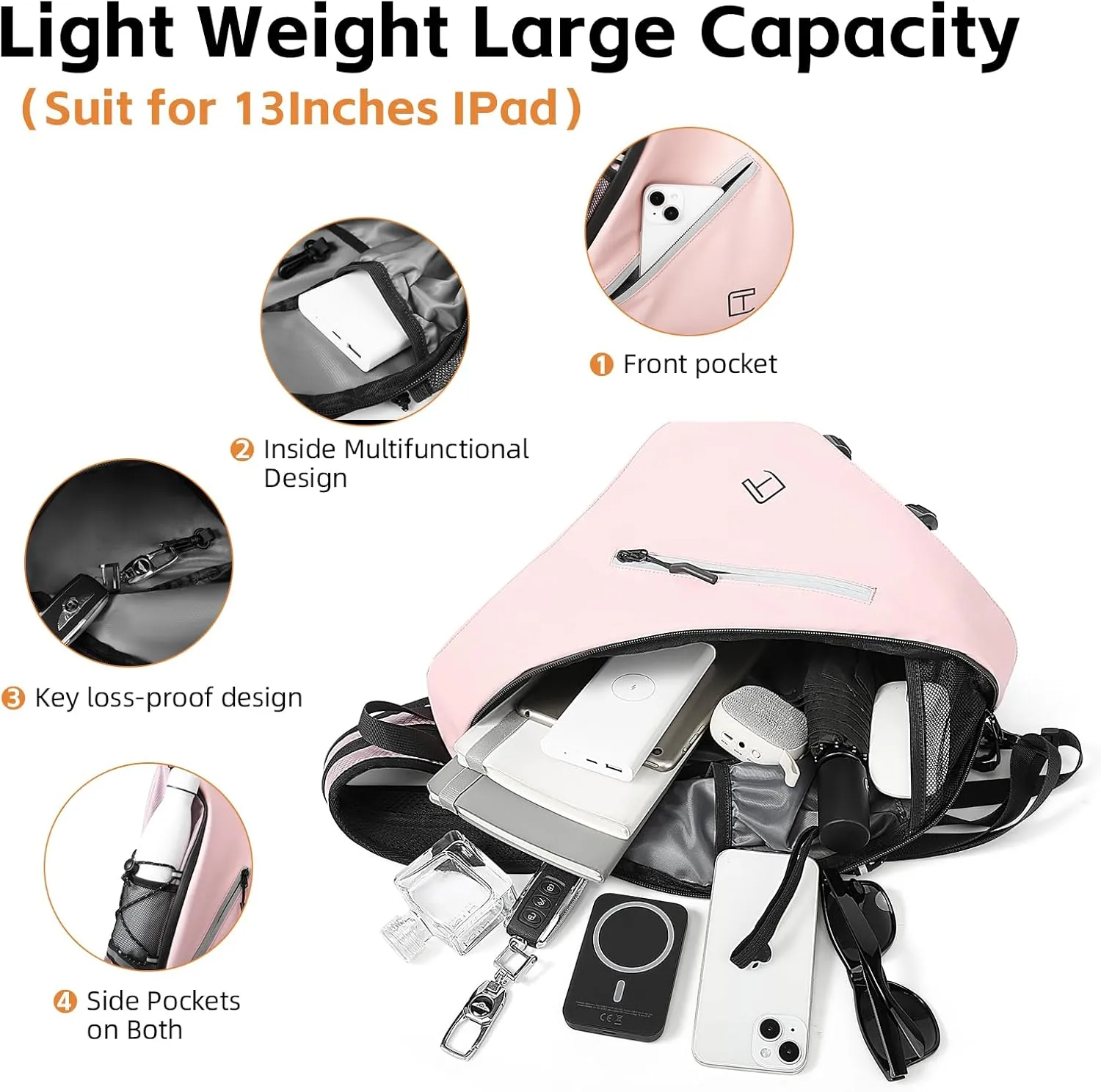 Sling Bag Crossbody Backpack,Over Shoulder Daypack Casual Cross Chest Side Pack, Women Multipurpose Travel Hiking Sport Bag