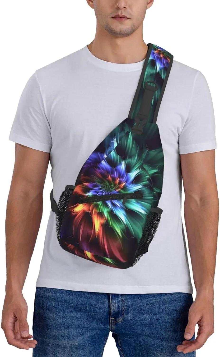 Sling Bag Crossbody Sling Backpack for Men Women Abstract Flower Cross Chest Bag Travel Hiking Daypack