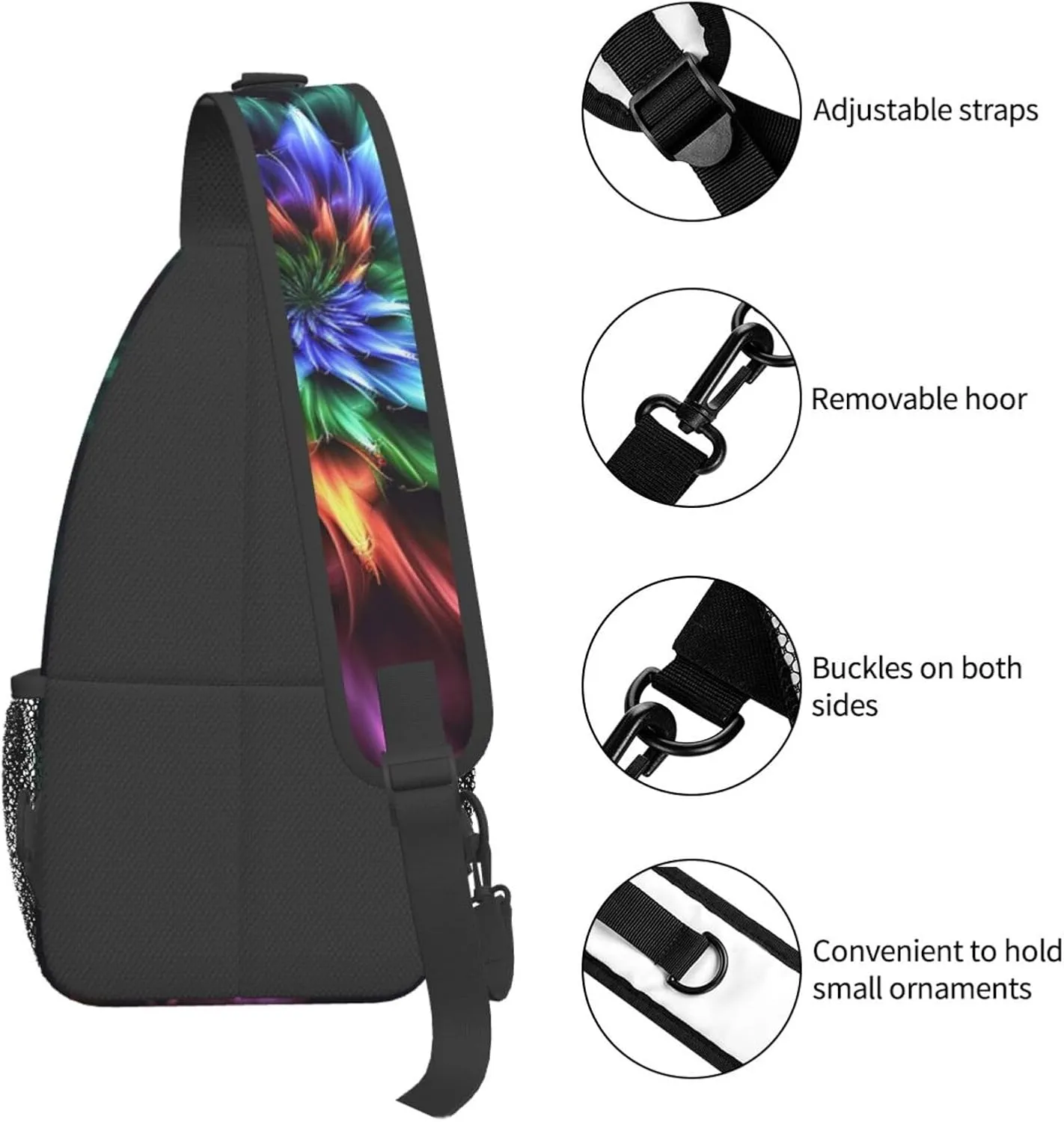 Sling Bag Crossbody Sling Backpack for Men Women Abstract Flower Cross Chest Bag Travel Hiking Daypack