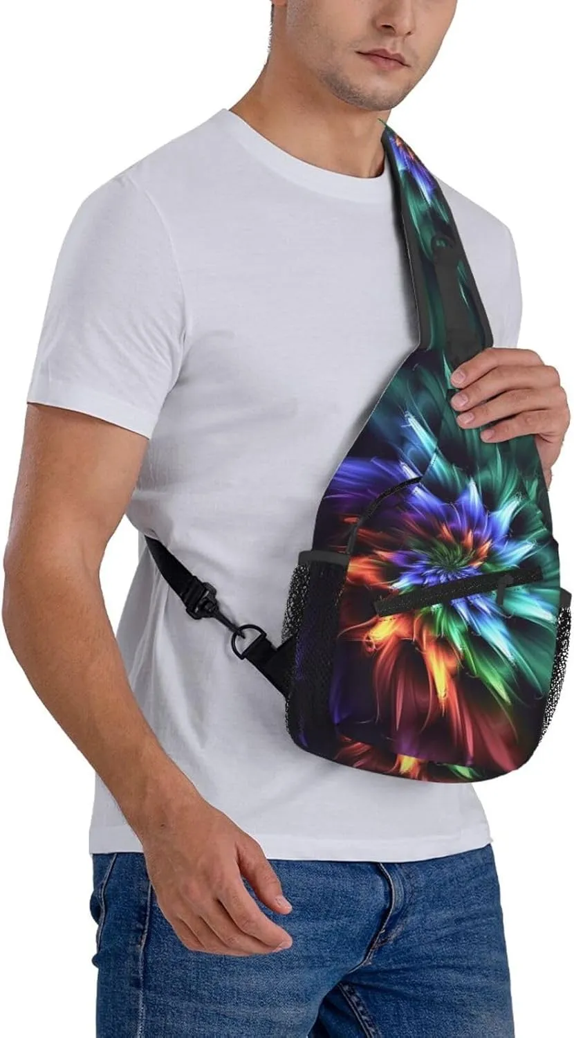 Sling Bag Crossbody Sling Backpack for Men Women Abstract Flower Cross Chest Bag Travel Hiking Daypack
