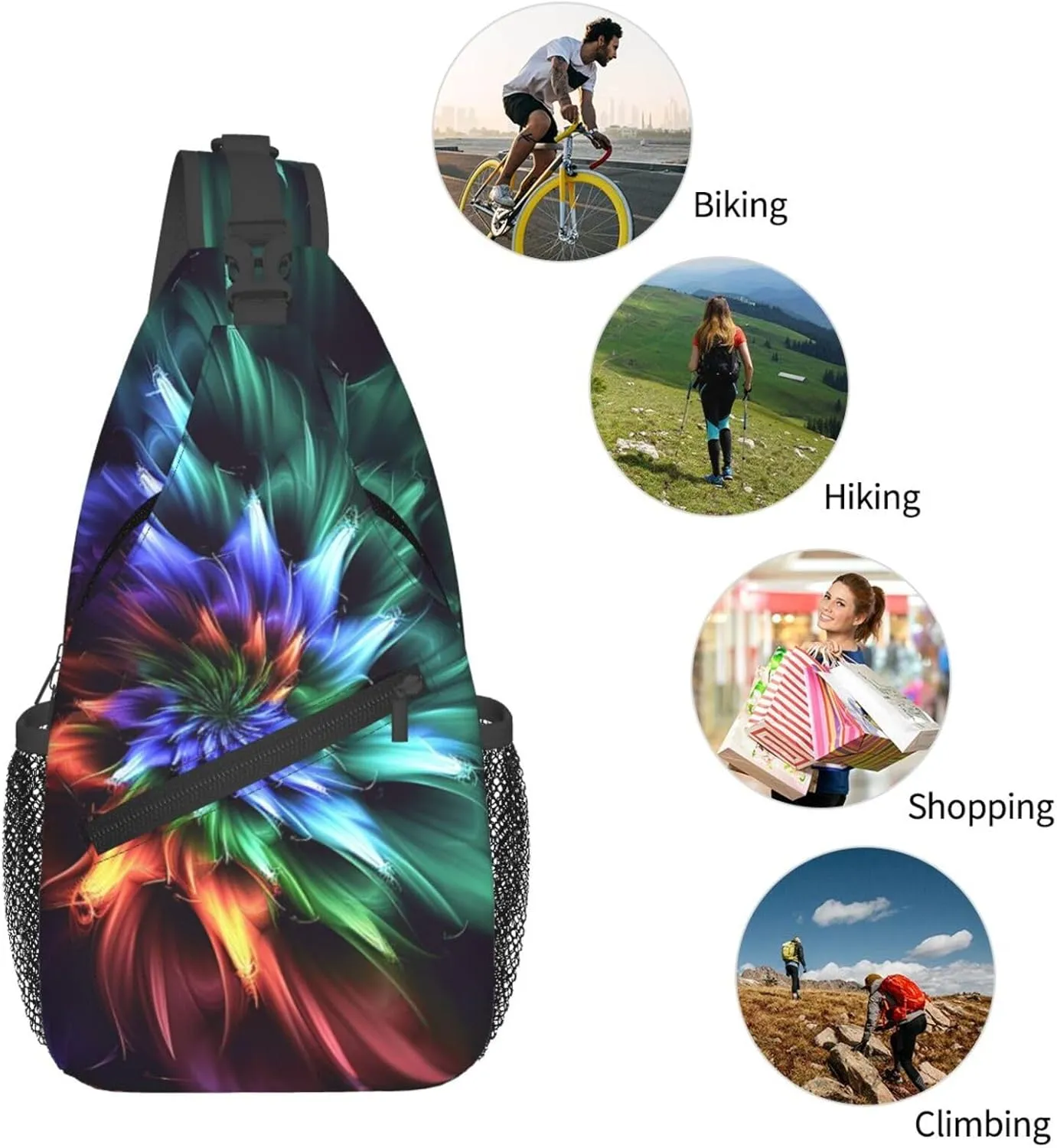 Sling Bag Crossbody Sling Backpack for Men Women Abstract Flower Cross Chest Bag Travel Hiking Daypack