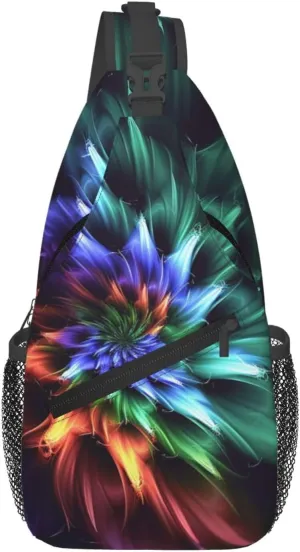 Sling Bag Crossbody Sling Backpack for Men Women Abstract Flower Cross Chest Bag Travel Hiking Daypack