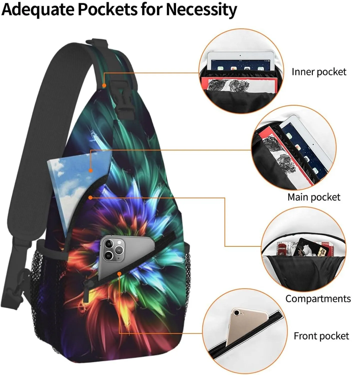 Sling Bag Crossbody Sling Backpack for Men Women Abstract Flower Cross Chest Bag Travel Hiking Daypack