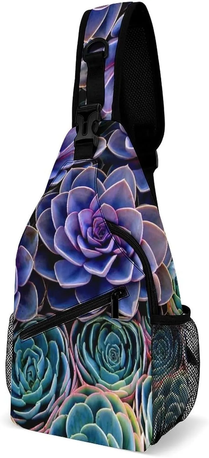 Sling Bag Crossbody Sling Backpack for Women Men Travel Hiking Daypack Chest Shoulder Bag (for Cactus Succulent Plants Pattern)