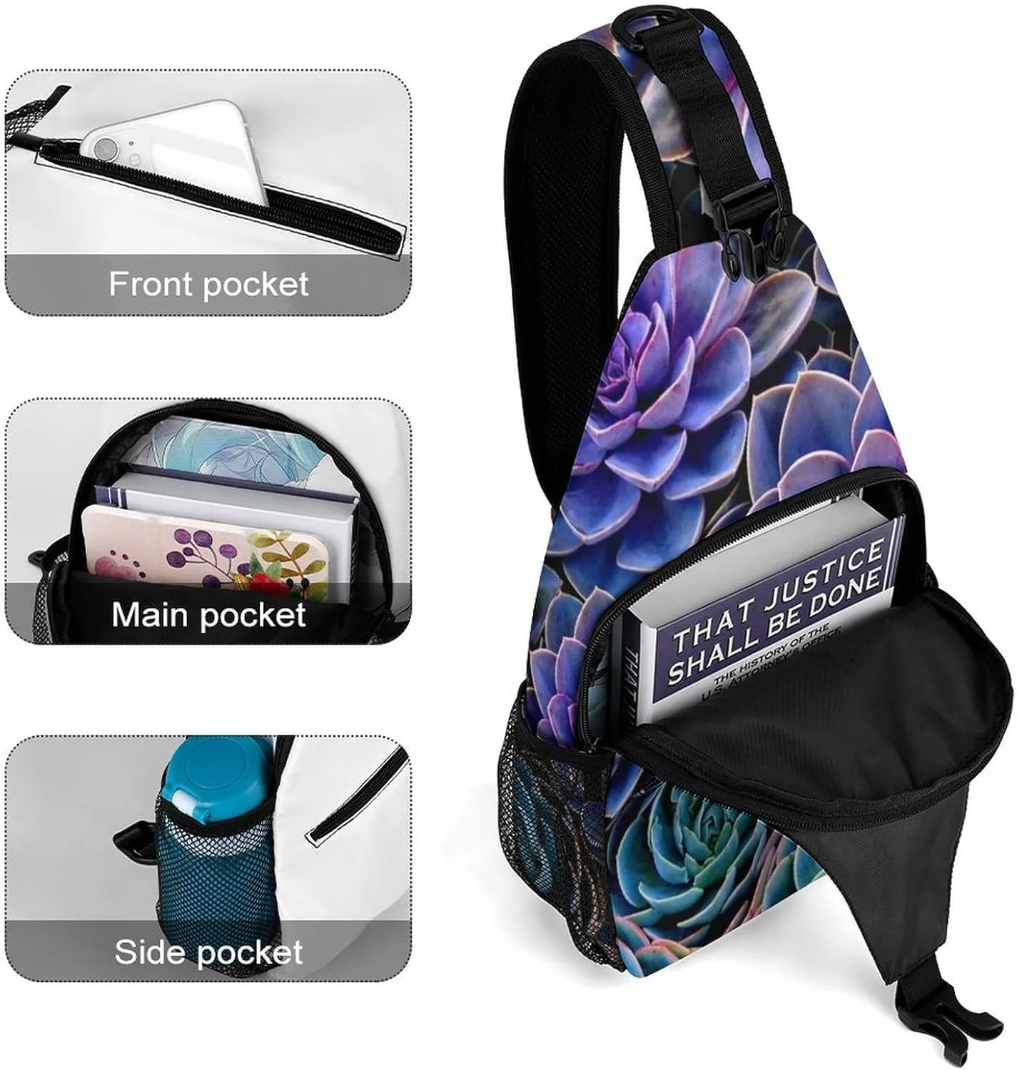 Sling Bag Crossbody Sling Backpack for Women Men Travel Hiking Daypack Chest Shoulder Bag (for Cactus Succulent Plants Pattern)