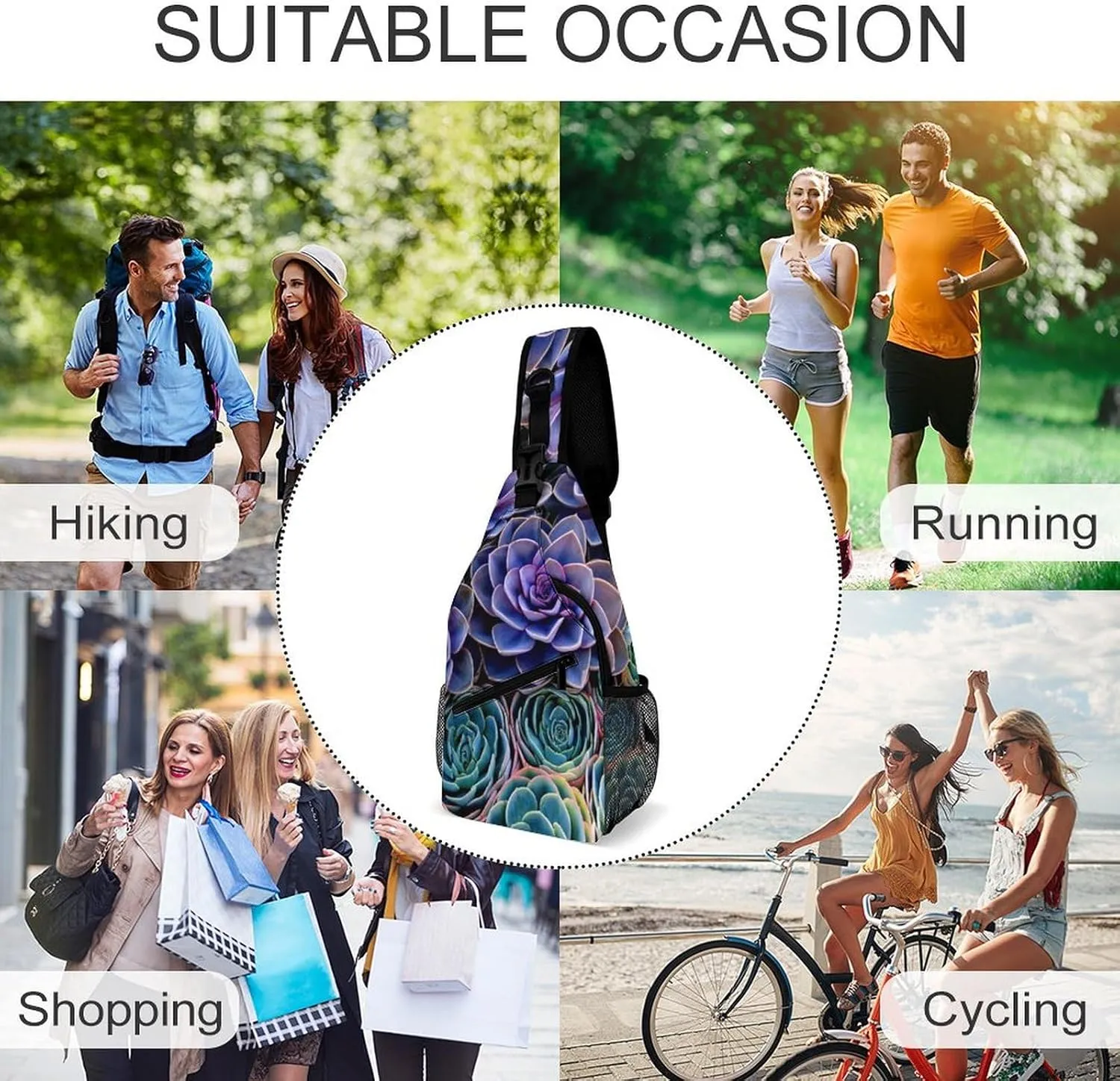 Sling Bag Crossbody Sling Backpack for Women Men Travel Hiking Daypack Chest Shoulder Bag (for Cactus Succulent Plants Pattern)