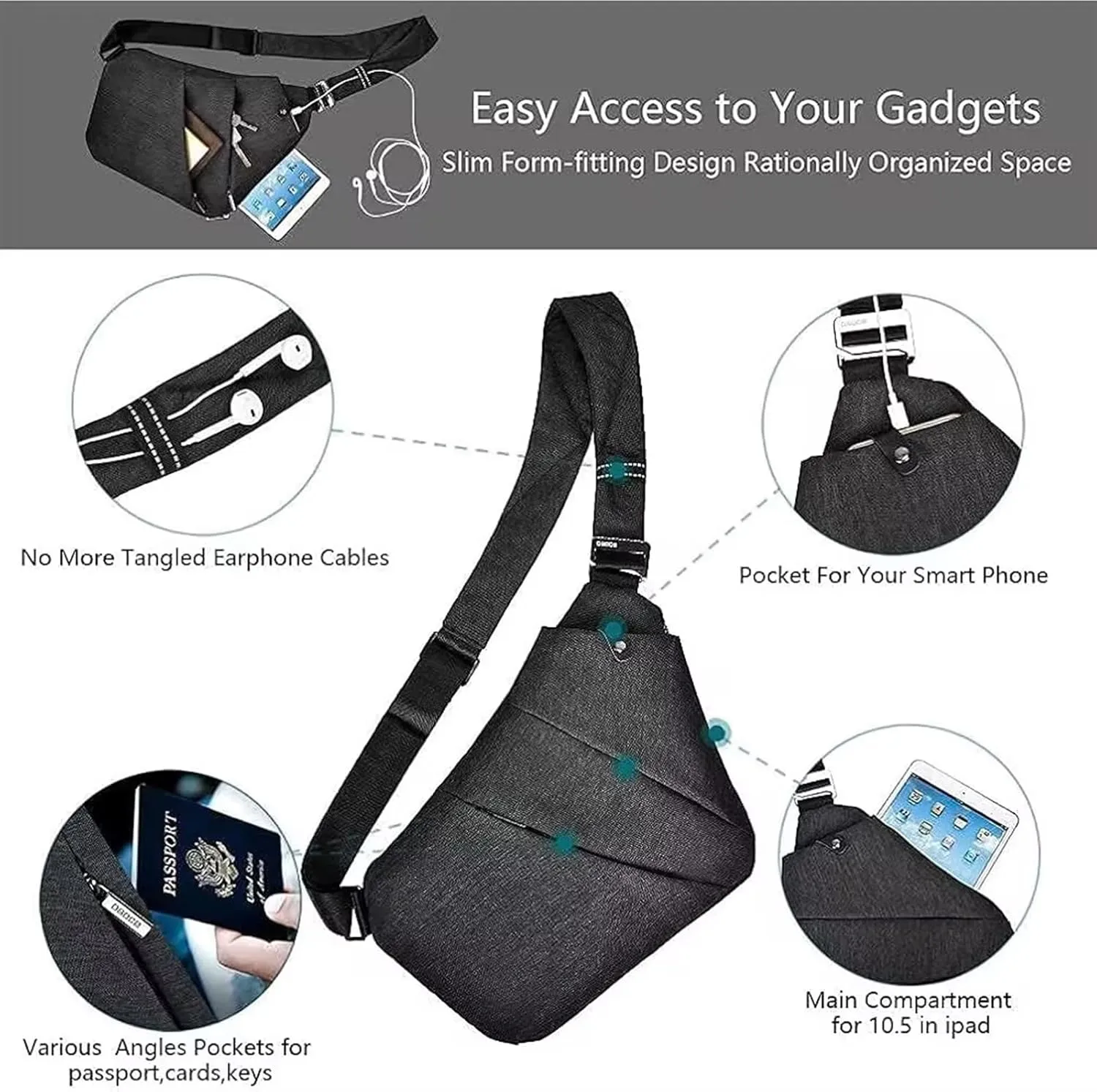 Sling Bag for Men, Crossbody Bag Shoulder Bag for Men Anti-theft Bag for Travel Casual