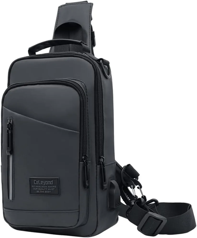 Sling Bag for Men Women Shoulder Backpack Crossbody Sling Chest Bags Daypack with USB Charging Port for Hiking Camping Outdoor Trip Work Grey