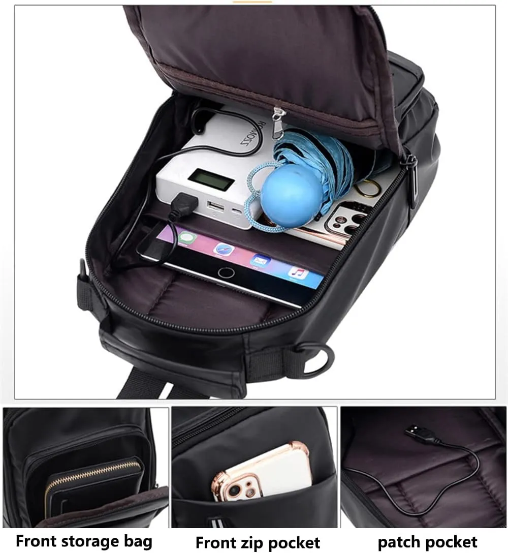 Sling Bag for Men Women Shoulder Backpack Crossbody Sling Chest Bags Daypack with USB Charging Port for Hiking Camping Outdoor Trip Work Grey