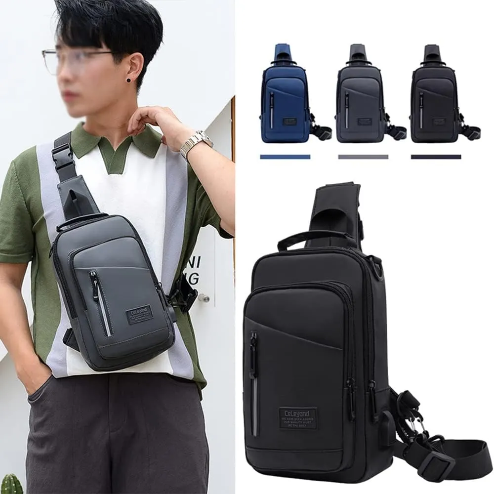Sling Bag for Men Women Shoulder Backpack Crossbody Sling Chest Bags Daypack with USB Charging Port for Hiking Camping Outdoor Trip Work Grey
