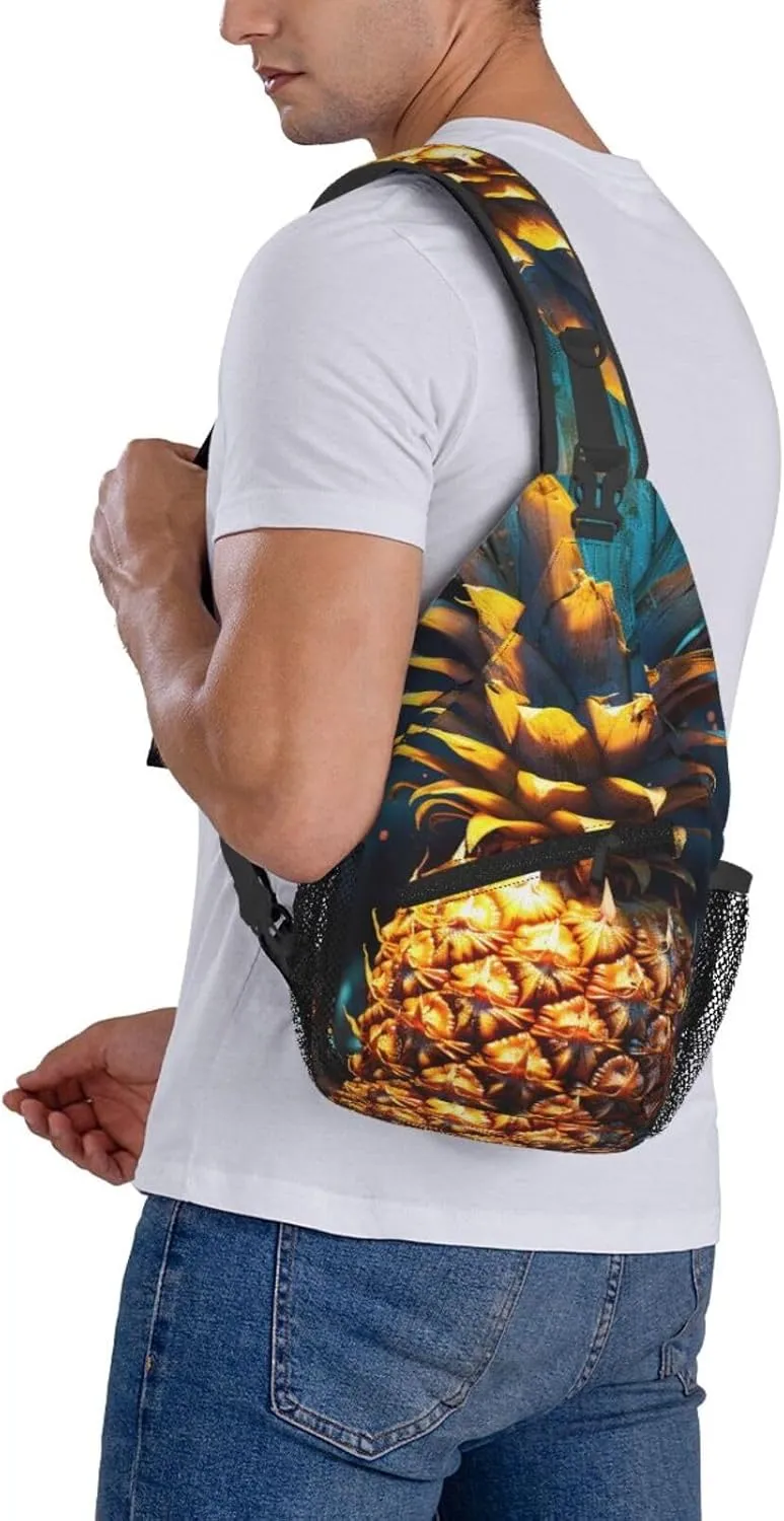 Sling Bag for Women Men Crossbody Bag Sling Backpack Flickering Pineapple Cross Body Bag Adjustable Chest Bag