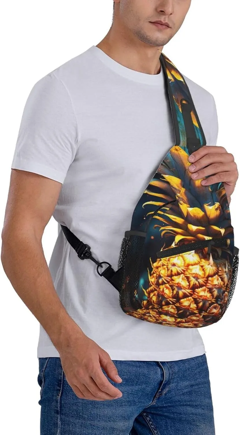 Sling Bag for Women Men Crossbody Bag Sling Backpack Flickering Pineapple Cross Body Bag Adjustable Chest Bag