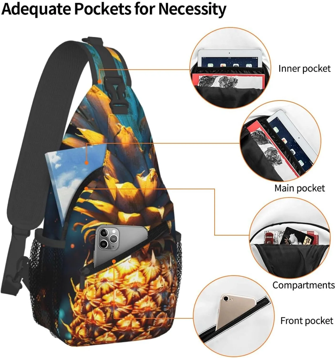 Sling Bag for Women Men Crossbody Bag Sling Backpack Flickering Pineapple Cross Body Bag Adjustable Chest Bag