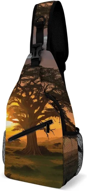 Sling Bag for Women Men Sunrise on Big Tree Crossbody Bag Hiking Chest Bag Crossbody Fanny Pack Fashion Waist Packs Casual Daypack Backpacks Shoulder Bag for Travel