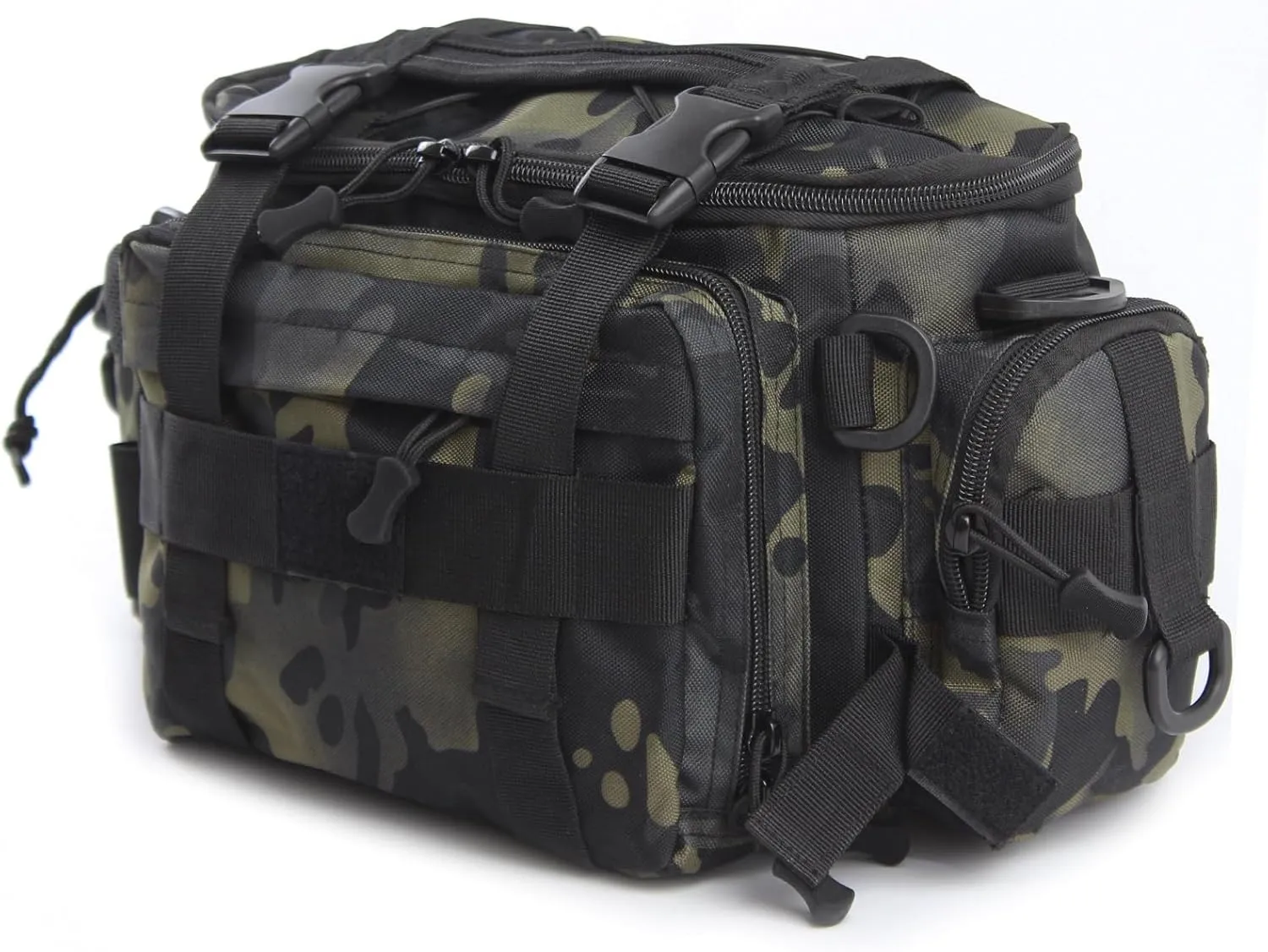 Sling Fishing Tackle Bag Outdoor Fishing Tackle Storage Pack Water-Resistant Fishing Waist Bag Cross Body Fly Fishing Sling Pack 1000D Nylon(black camo)