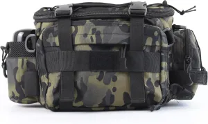 Sling Fishing Tackle Bag Outdoor Fishing Tackle Storage Pack Water-Resistant Fishing Waist Bag Cross Body Fly Fishing Sling Pack 1000D Nylon(black camo)