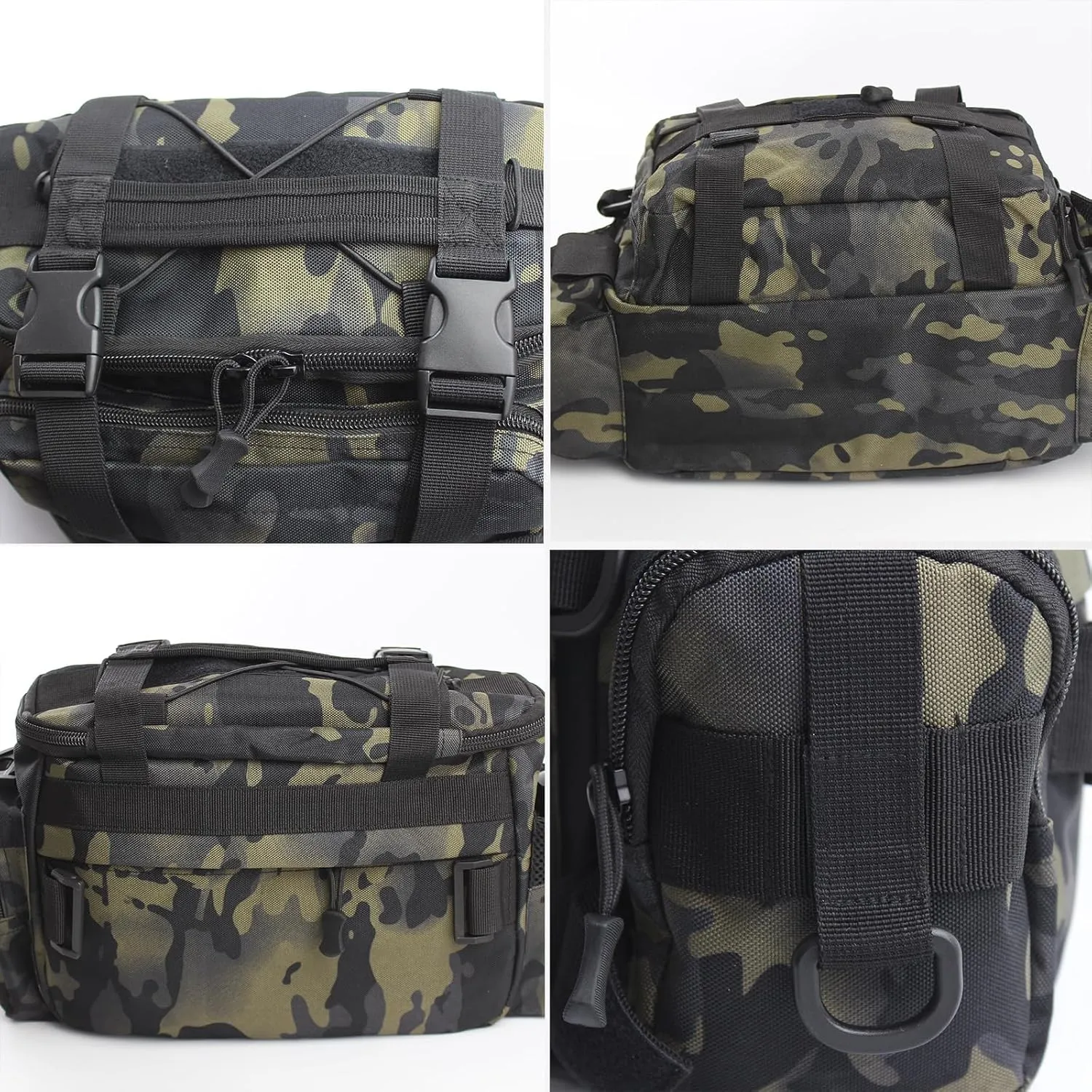 Sling Fishing Tackle Bag Outdoor Fishing Tackle Storage Pack Water-Resistant Fishing Waist Bag Cross Body Fly Fishing Sling Pack 1000D Nylon(black camo)