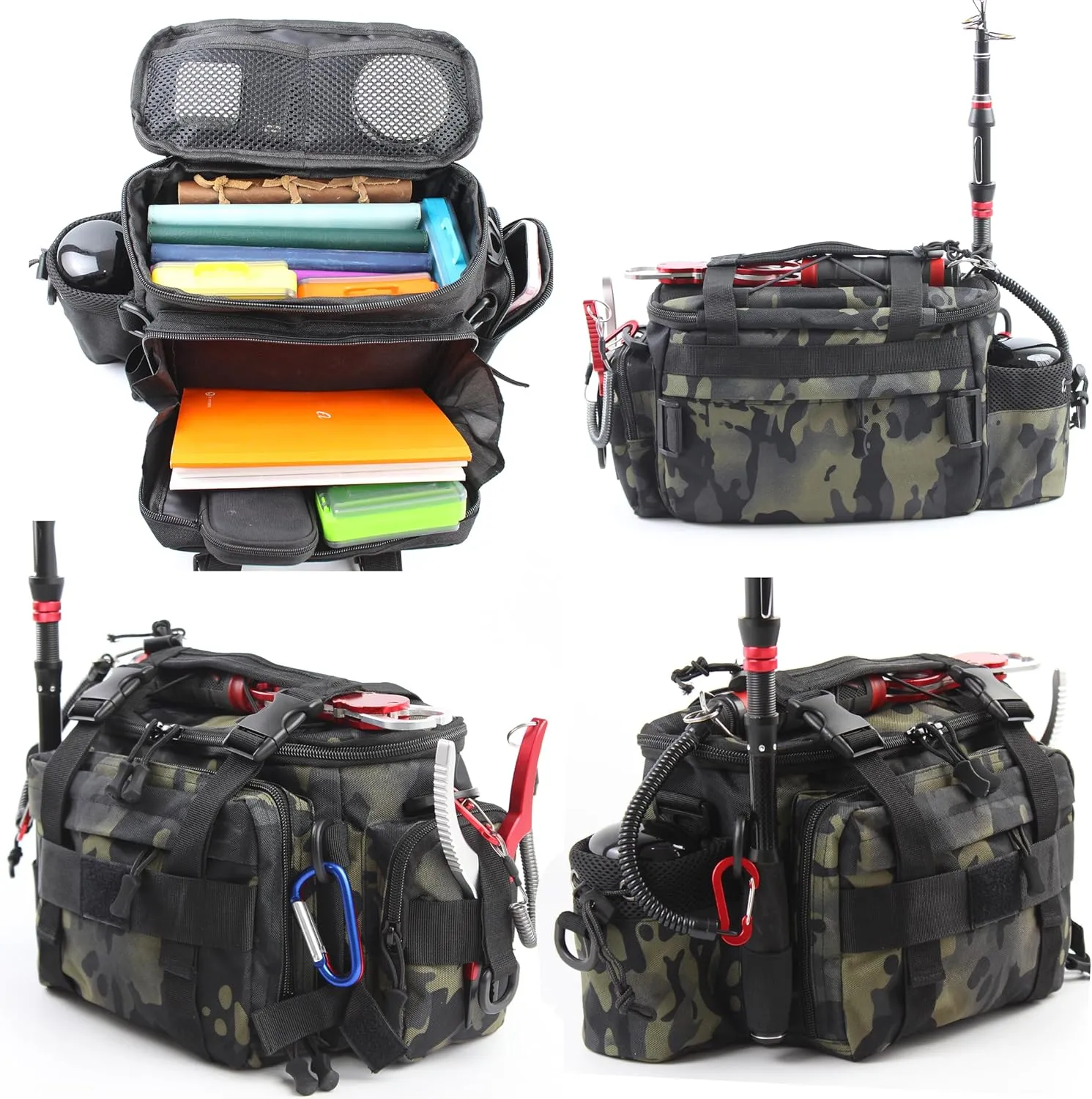 Sling Fishing Tackle Bag Outdoor Fishing Tackle Storage Pack Water-Resistant Fishing Waist Bag Cross Body Fly Fishing Sling Pack 1000D Nylon(black camo)
