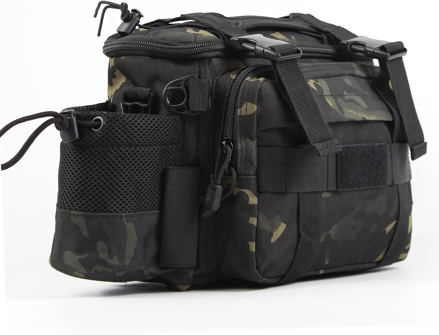Sling Fishing Tackle Bag Outdoor Fishing Tackle Storage Pack Water-Resistant Fishing Waist Bag Cross Body Fly Fishing Sling Pack 1000D Nylon(black camo)