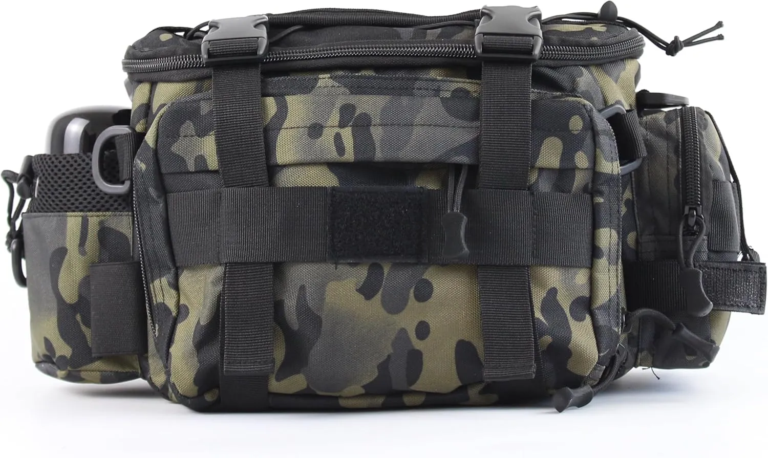 Sling Fishing Tackle Bag Outdoor Fishing Tackle Storage Pack Water-Resistant Fishing Waist Bag Cross Body Fly Fishing Sling Pack 1000D Nylon(black camo)