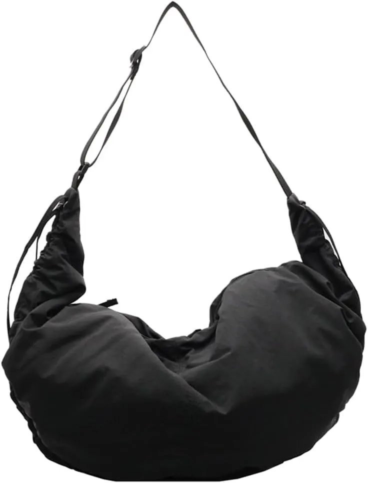 Slouchy Crescent Crossbody Shoulder Bag for Women Large Dumpling Tote Purse Canvas Handbags with Drawstring