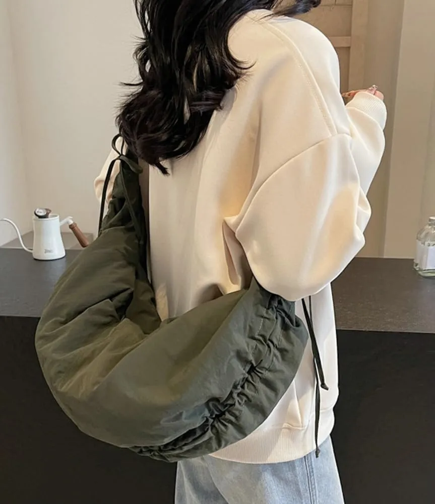 Slouchy Crescent Crossbody Shoulder Bag for Women Large Dumpling Tote Purse Canvas Handbags with Drawstring