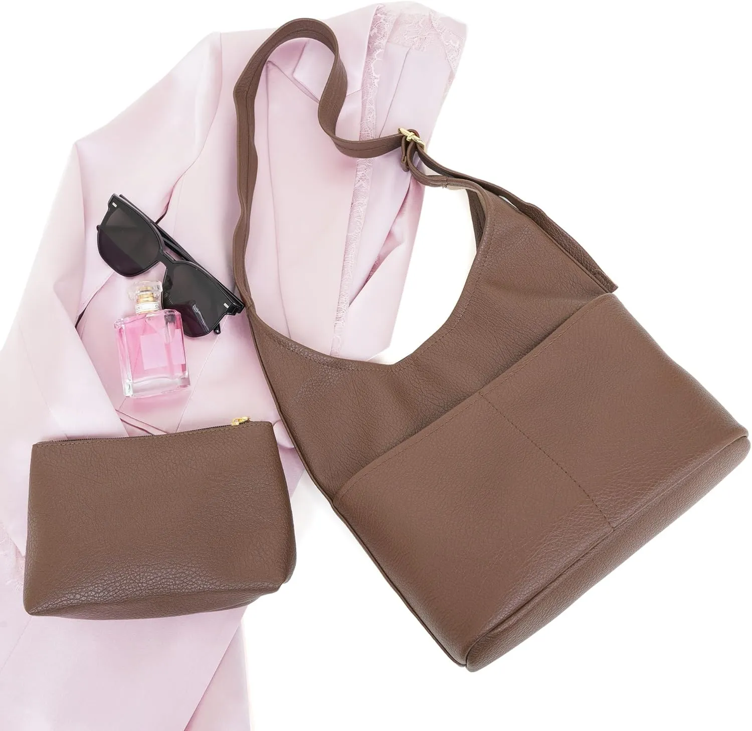 Slouchy Hobo Bags for Women - Soft Vegan Leather Large Tote Handbag with Coin Purse, Trendy Crossbody Shoulder Bag for Work