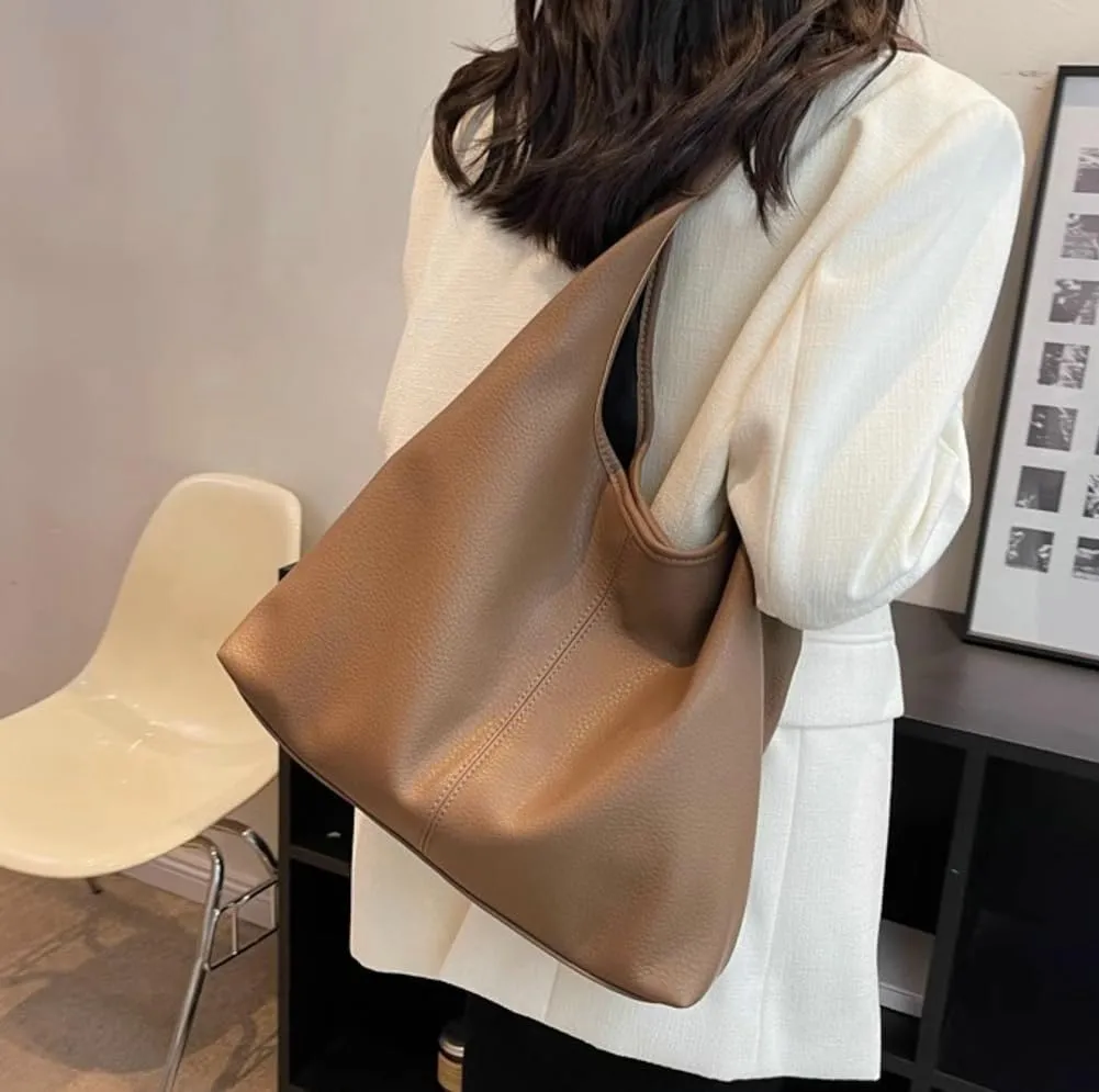 Slouchy Hobo Bags for Women Tote Bag Retro PU Leather Crossbody Bag Soft Shoulder Purses Handbags Large Capacity 2pcs