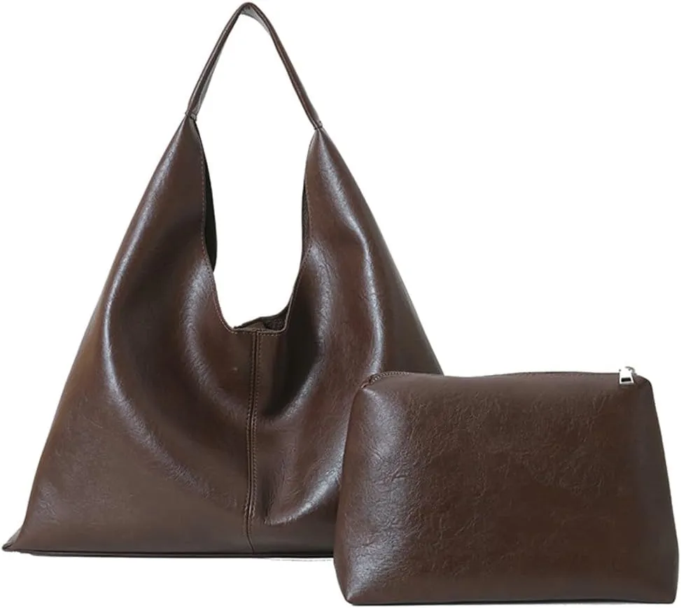 Slouchy Hobo Bags for Women Tote Bag Retro PU Leather Crossbody Bag Soft Shoulder Purses Handbags Large Capacity 2pcs