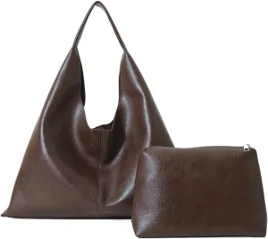 Slouchy Hobo Bags for Women Tote Bag Retro PU Leather Crossbody Bag Soft Shoulder Purses Handbags Large Capacity 2pcs
