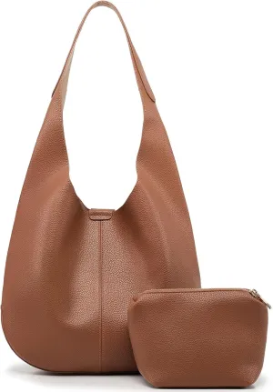Slouchy Hobo Bags for Women Tote Bag Soft Vegan Leather Shoulder Purses 2 Pcs