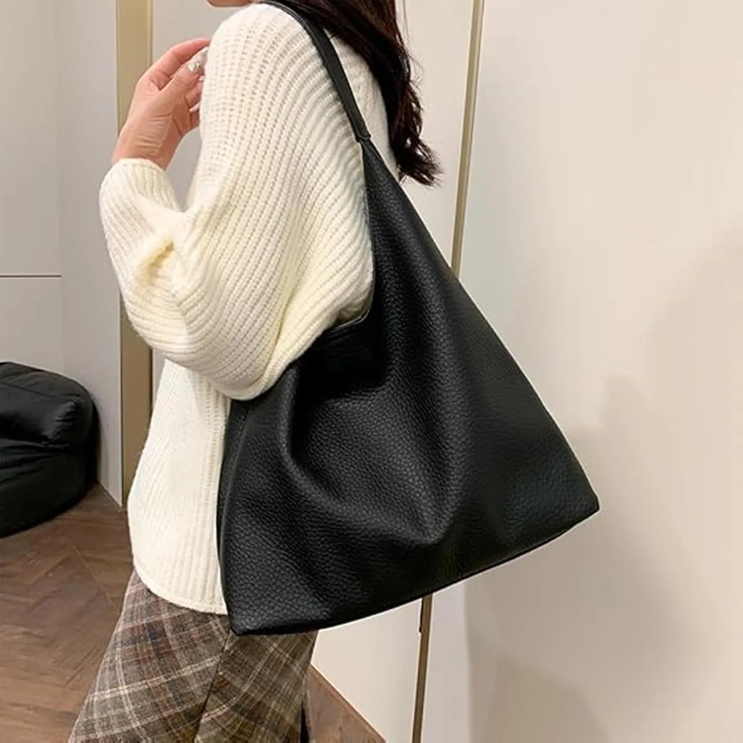 Slouchy Hobo Bags for Women Tote Bag,Retro PU Leather Crossbody Bag,Soft Shoulder Purses Handbags Large Capacity 2pcs