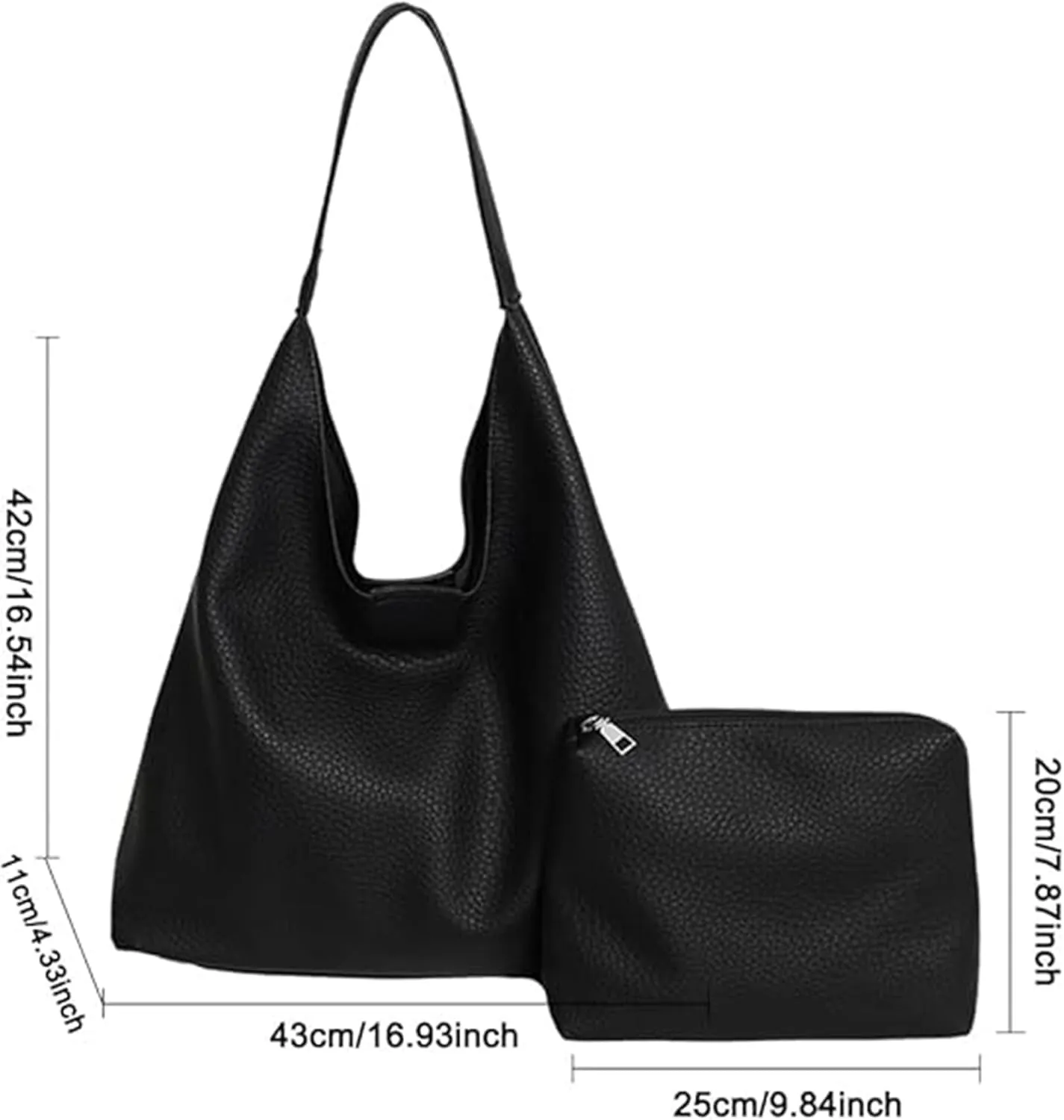 Slouchy Hobo Bags for Women Tote Bag,Retro PU Leather Crossbody Bag,Soft Shoulder Purses Handbags Large Capacity 2pcs