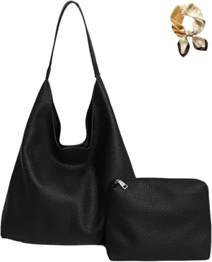 Slouchy Hobo Bags for Women Tote Bag,Retro PU Leather Crossbody Bag,Soft Shoulder Purses Handbags Large Capacity 2pcs