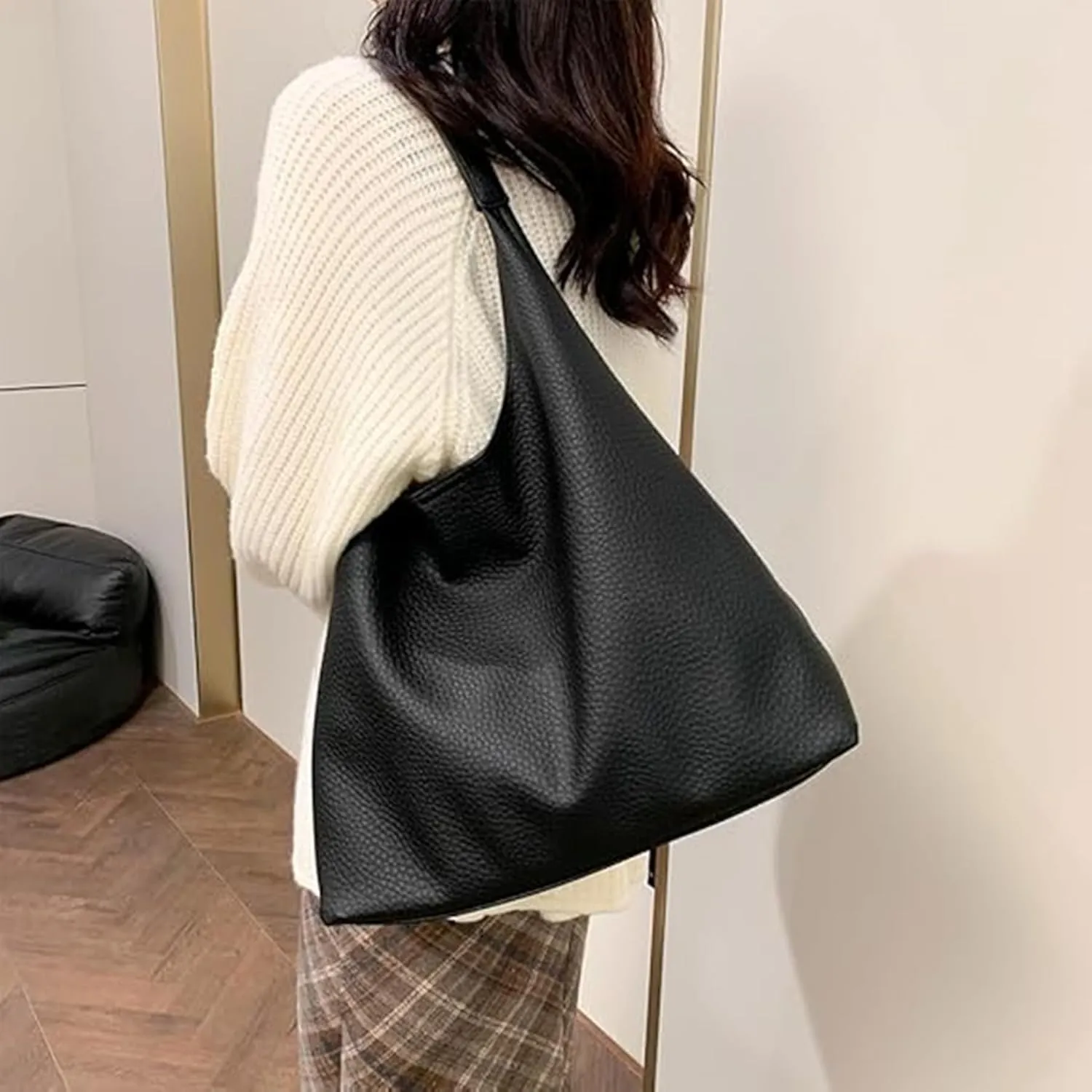 Slouchy Hobo Bags for Women Tote Bag,Retro PU Leather Crossbody Bag,Soft Shoulder Purses Handbags Large Capacity 2pcs
