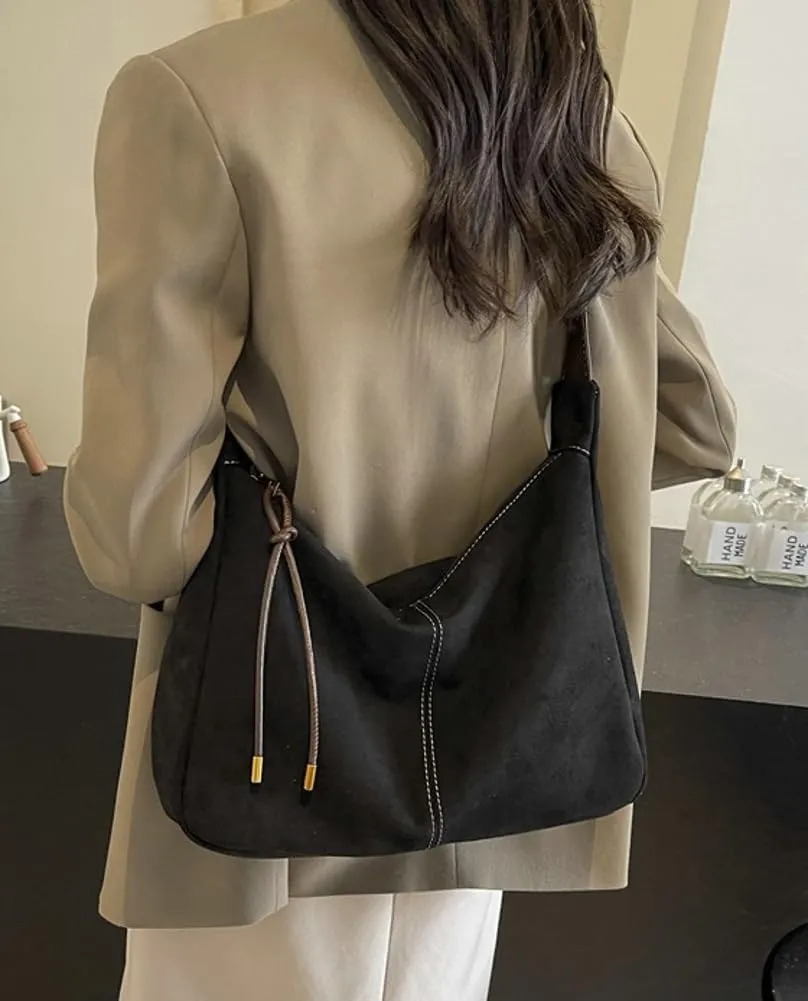 Slouchy Suede Shoulder Bag for Women Large Soft Totes Working Purse Handbag Dumpling Crossbody Satchel with Zipper