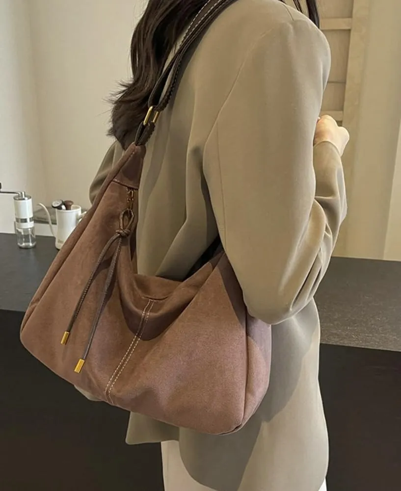 Slouchy Suede Shoulder Bag for Women Large Soft Totes Working Purse Handbag Dumpling Crossbody Satchel with Zipper