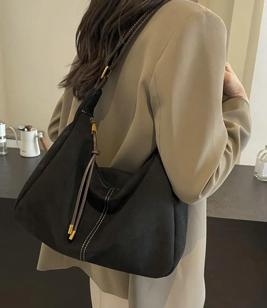 Slouchy Suede Shoulder Bag for Women Large Soft Totes Working Purse Handbag Dumpling Crossbody Satchel with Zipper