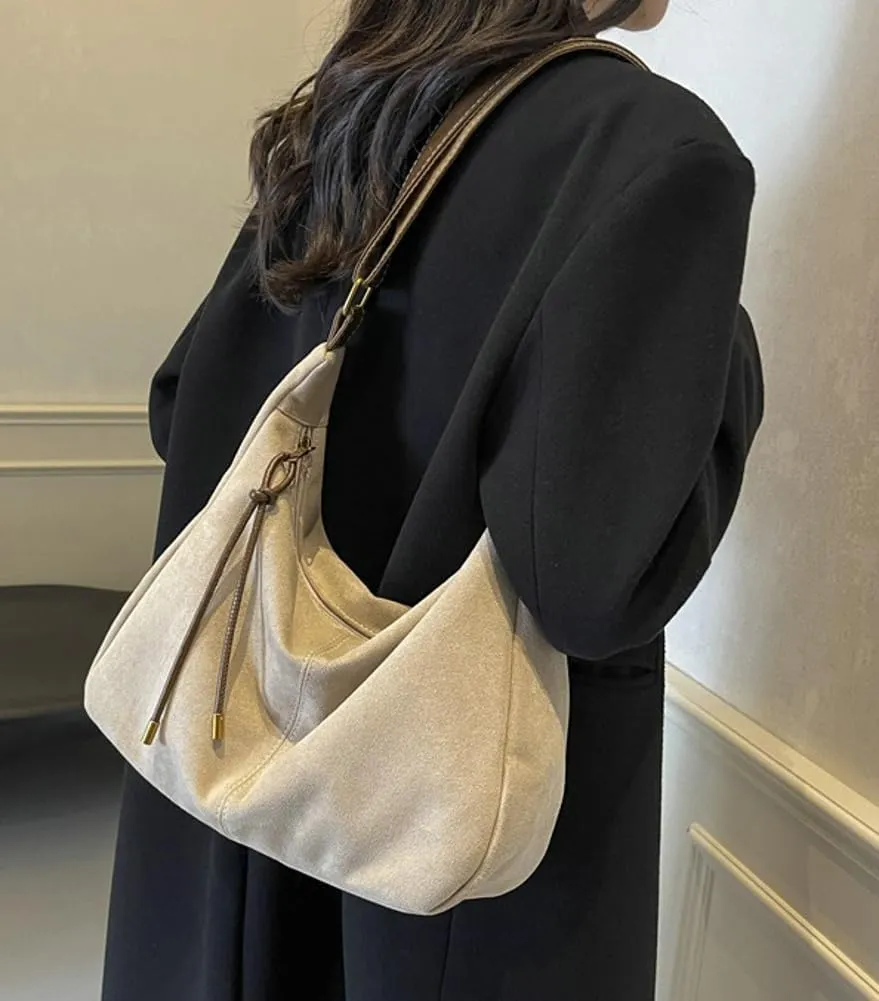 Slouchy Suede Shoulder Bag for Women Large Soft Totes Working Purse Handbag Dumpling Crossbody Satchel with Zipper