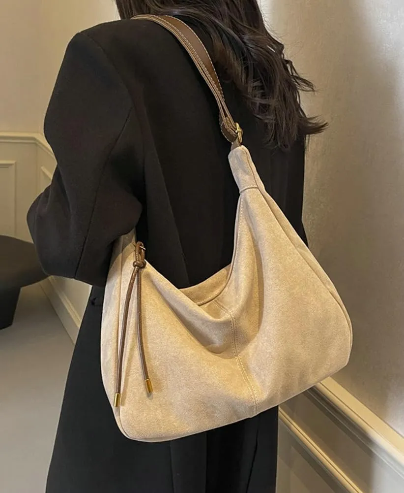 Slouchy Suede Shoulder Bag for Women Large Soft Totes Working Purse Handbag Dumpling Crossbody Satchel with Zipper