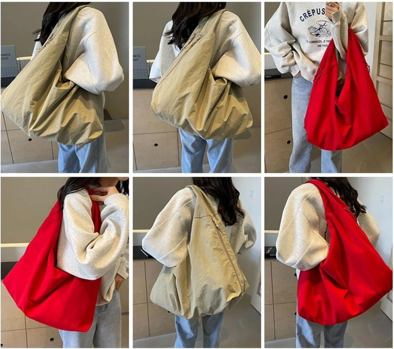 Slouchy Tote Bag 2025 Nylon Solid Pleated Handbag Men Women Large Shoulder Travel Gym Commute Hobo Weekend Vacation
