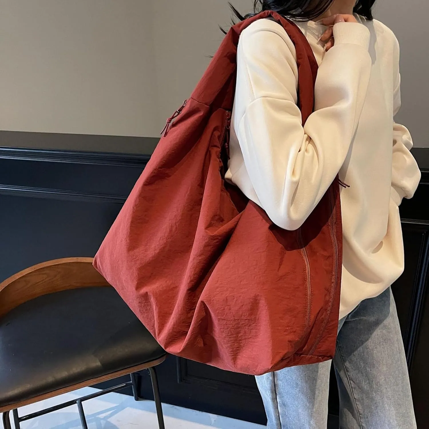 Slouchy Tote Bag 2025 Nylon Solid Pleated Handbag Men Women Large Shoulder Travel Gym Commute Hobo Weekend Vacation
