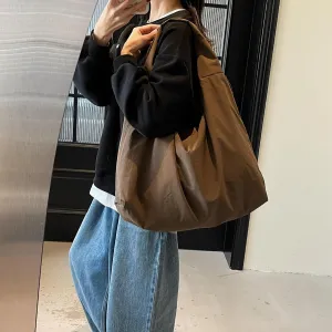 Slouchy Tote Bag 2025 Nylon Solid Pleated Handbag Men Women Large Shoulder Travel Gym Commute Hobo Weekend Vacation