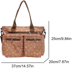 Slouchy Tote Handbag for Women Large Capacity Bow Print Crossbody Bag Multi-pockets Daily Commuting Bag Chic Hobo Bag