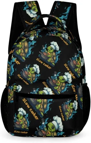 Slow Cooker Turtle Chef Cute Backpack Travel Work Bag with Water Bottle Pocket Adjustable Padded Shoulder Straps Daypack