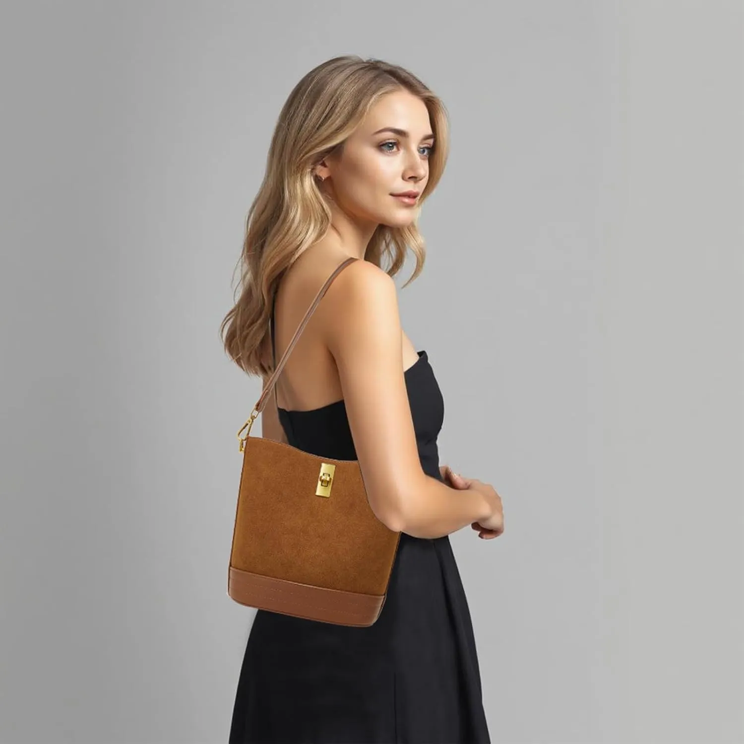 Small Bucket Bag Bucket Purse for Women Shoulder Purse Crossbody Handbag Mini Faux Suede Hobo Bag