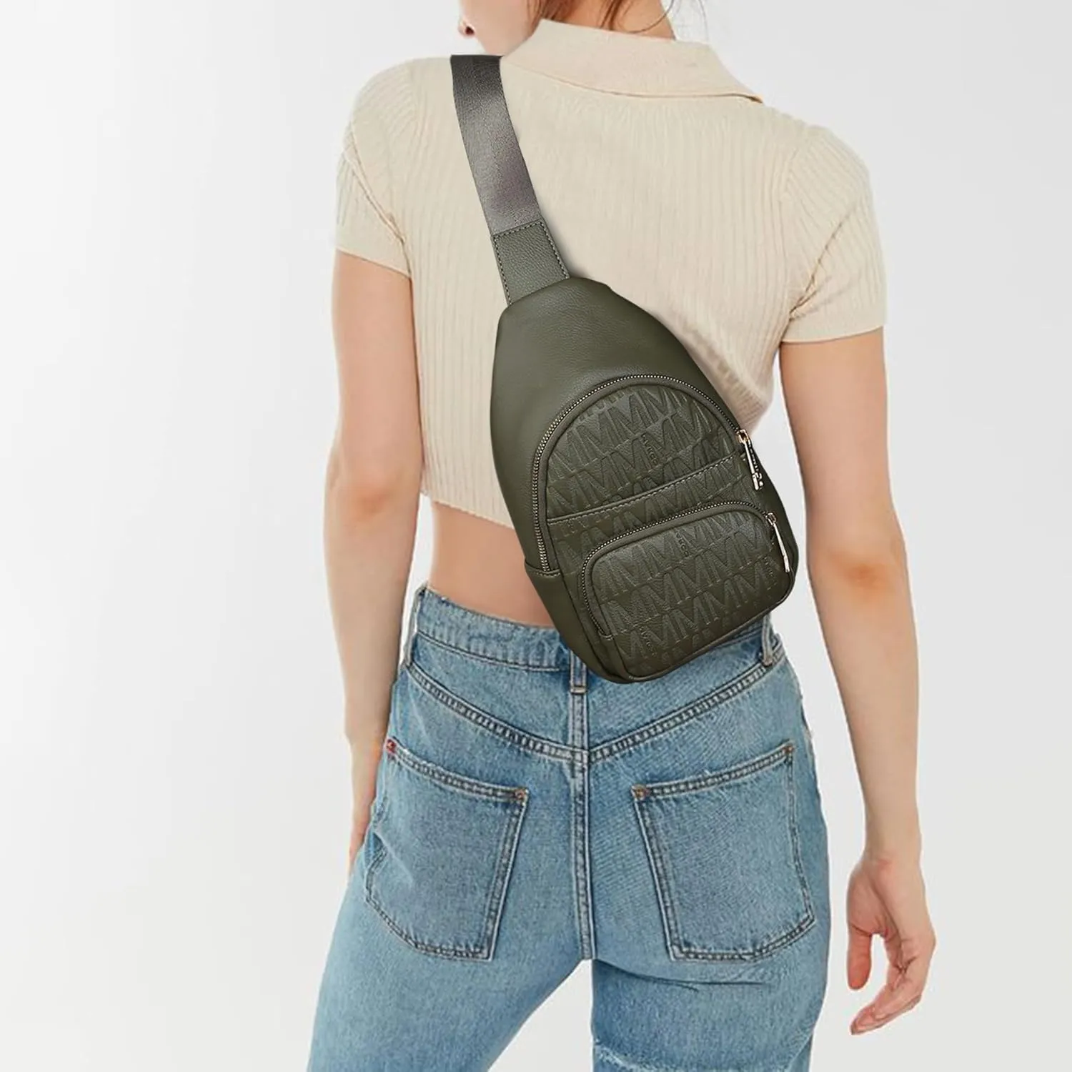 Small Crossbody Bag for Women Pu Leather Sling Purse Trendy Fanny Pack Chest Bag for Travel