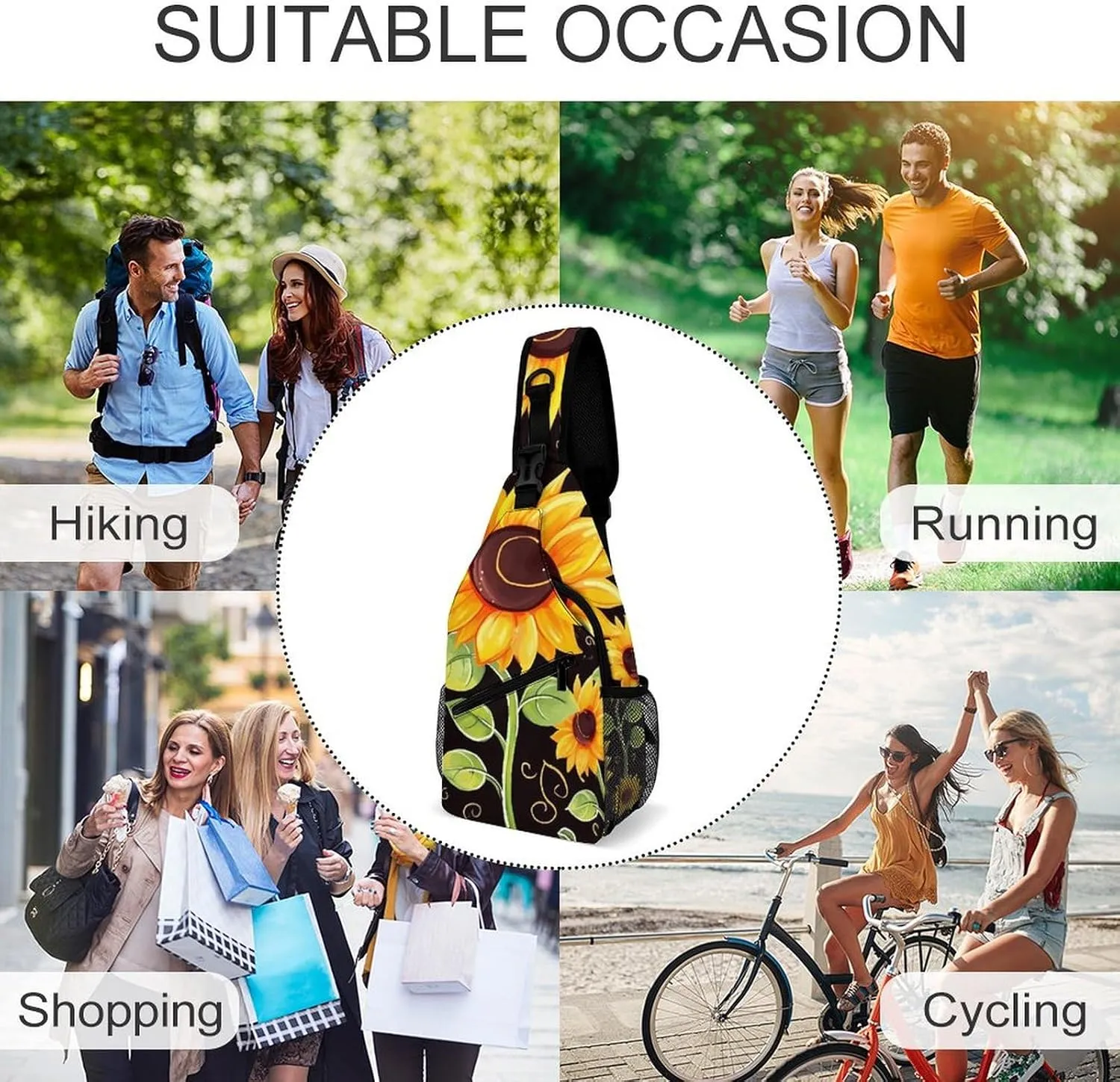 Small Crossbody Sling Backpack Cute Sunflower Chest Bags for Traveling Chest Fashion Shoulder Bag